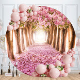 Aperturee - Pink Floral Trees Road Scenery Round Spring Backdrop